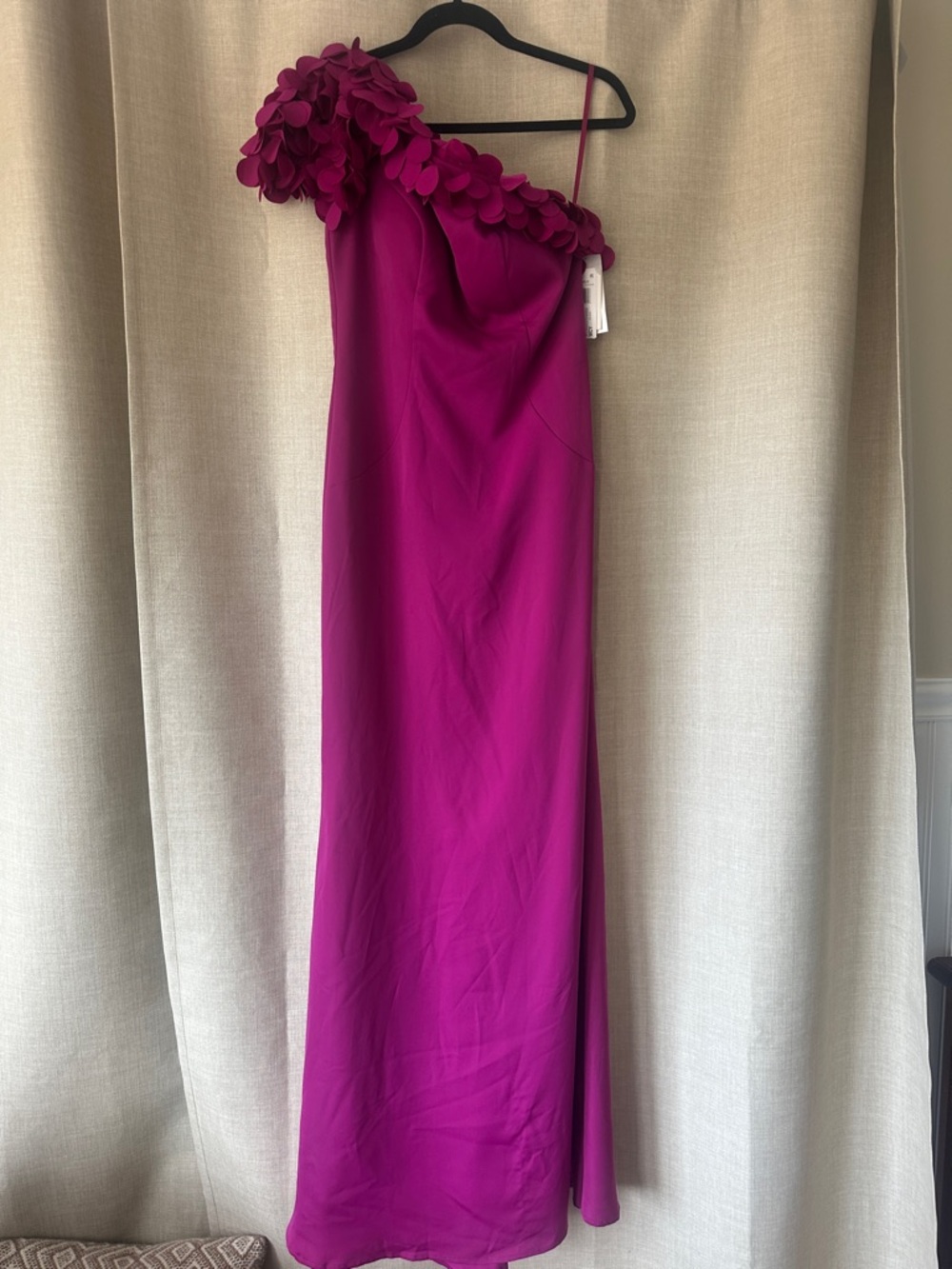 Rene Ruiz One-Shoulder Floral Appliqué Gown - Fuchsia Sz 6 NWT - Picture 4 of 8